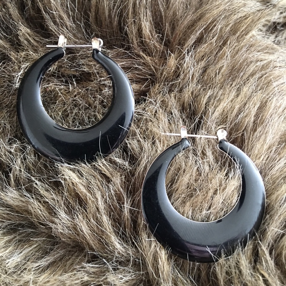Black chrome look pierced hoop earrings